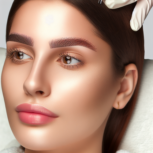 Крупный план натуральных бровей после кератиновой процедуры, мягкий свет, чистый фон