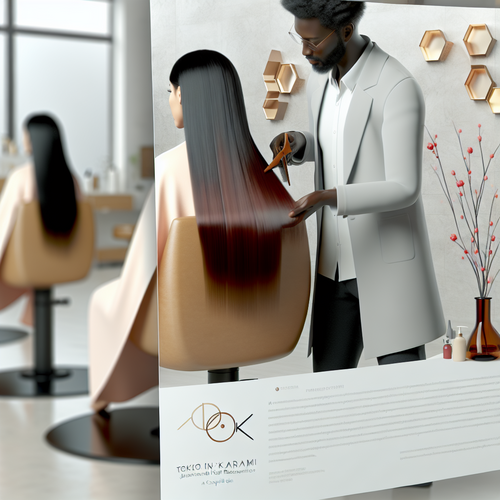 Стилист наносит TOKIO INKARAMI на блестящие волосы модели в профессиональном салоне.