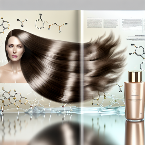 Женщина с блестящими волосами, флакон L'Oreal Elseve и молекулярный фон