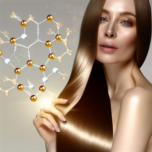 Блестящие длинные волосы с полупрозрачными молекулами, пространство для заголовка.