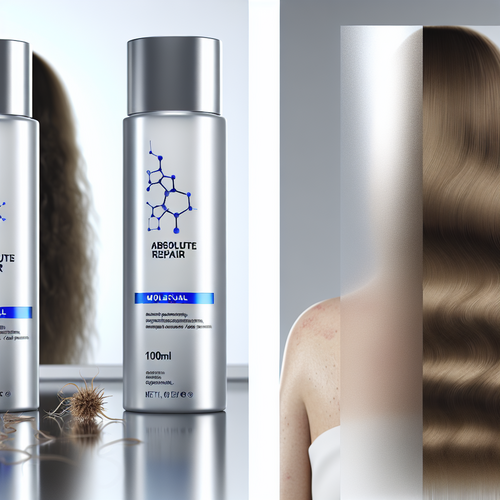 Absolut Repair Molecular 100ml bottle with subtle before-and-after glossy hair split