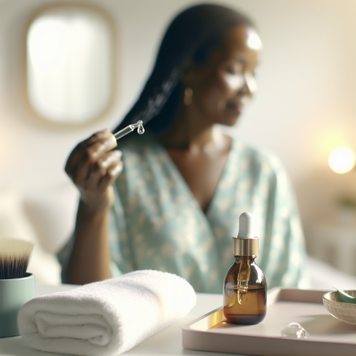 Женщина наносит сыворотку для молекулярного восстановления волос дома
