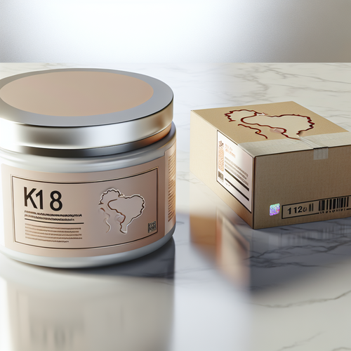 Банка маски K18 на мраморе, контур России и значок подлинности