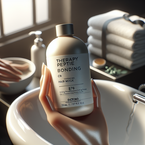 Рука держит Bonding C78 Hair Mask на салонном столике — натуральный свет, уход