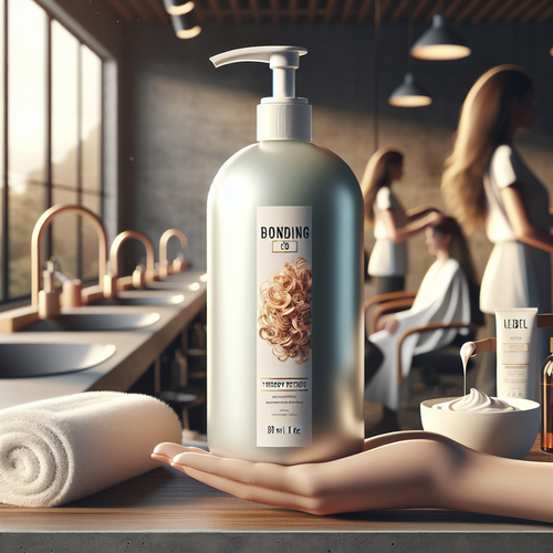 Стилист держит Bonding C78 Hair Mask в салоне, блестящие восстановленные волосы