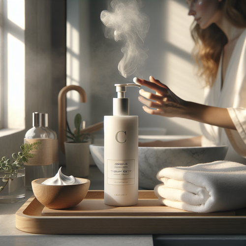 Женщина наносит экспресс-маску, фокус на флаконе Bonding C78 в руке.