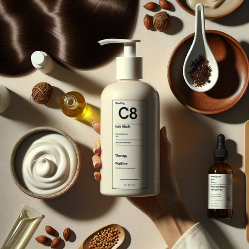 Bonding C78 Hair Mask в руке на столешнице рядом с маской и маслом