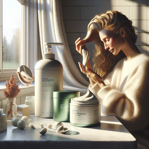 Нанесение маски Fructis SOS, рядом Bonding C78 Hair Mask (флакон и баночка)