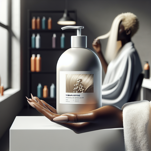 Рука держит Bonding C78 Hair Mask у обесцвеченных волос в светлом салоне