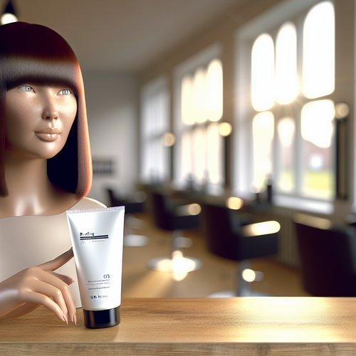 Женщина в салоне с блестящими волосами и флаконом Bonding C78.