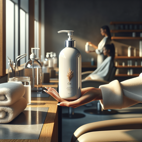 Стилист держит Bonding C78 Hair Mask в салоне во время процедуры Lebel.
